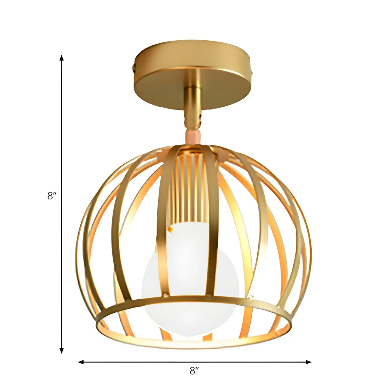 Industrial Brass Dome Semi Flush Metal Ceiling Light