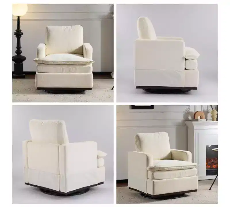 Modern Comfy Upholstered Armchair with Back Pillow, 360 Degree Square Swivel Barrel Accent Chair for Living Room Beige