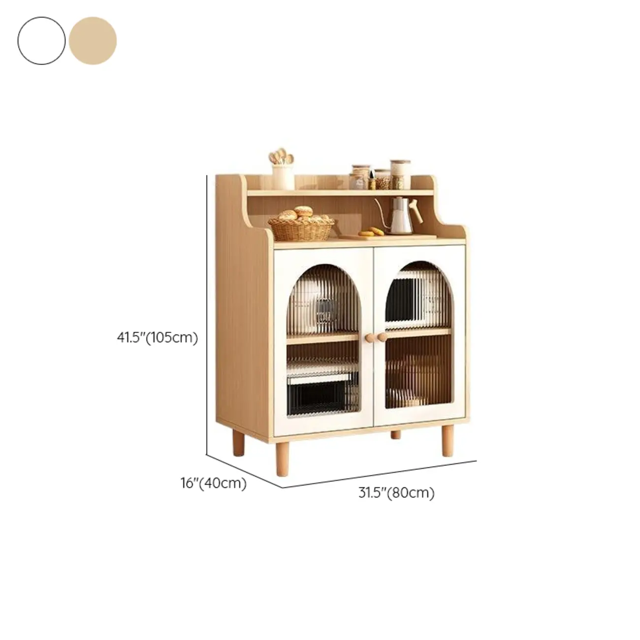 Kitchen Natural Wood Open Shelving 3-Drawer Sideboard