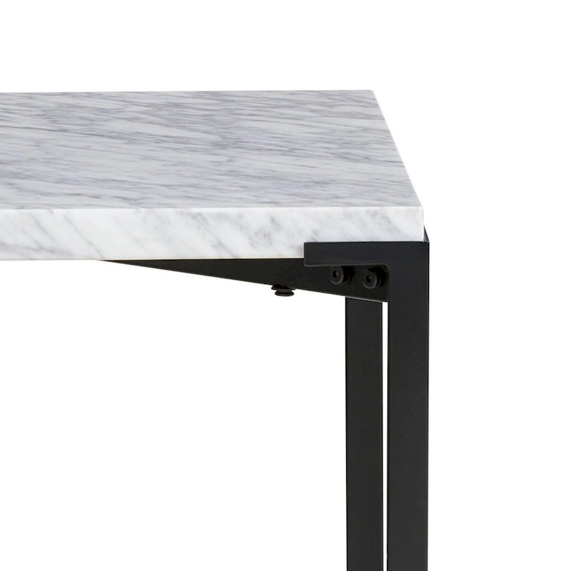 20 Inch Modern Side End Table, Carrara Marble Top, Steel Frame, Smooth Gray