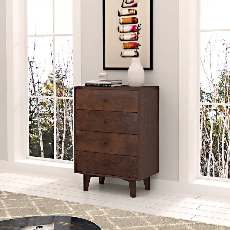 Brown Solid Wood Dresser with Retro Handle