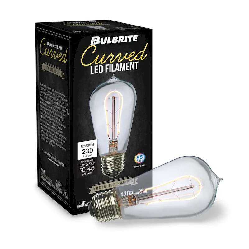 Bulbrite Pack of (2) 4 Watt Dimmable Antique Nostalgic Curved Filament LED Bulb