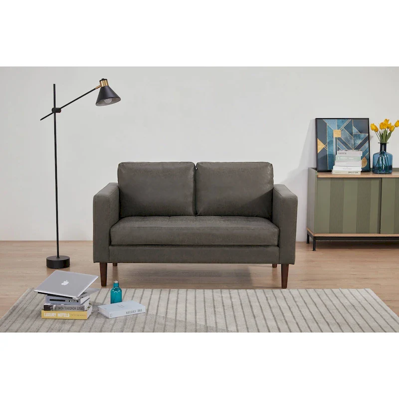 Tufted Faux Leather Loveseat Sofa, 2-Seat, Grey / Camel / Black / Green