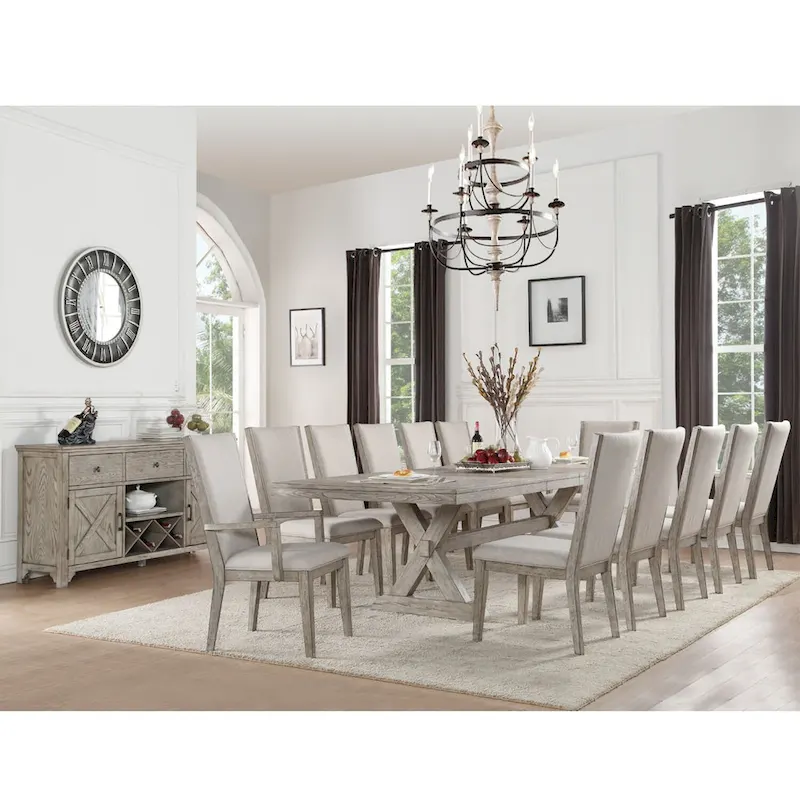 Rectangular Dining Table with Leaves in Gray Oak