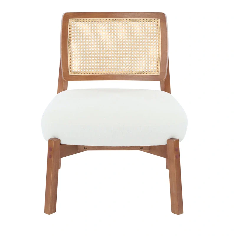 '-Alma (Set of 2) Modern Beige Lounge Chair with Woven Backrest, Sturdy Wooden Frame