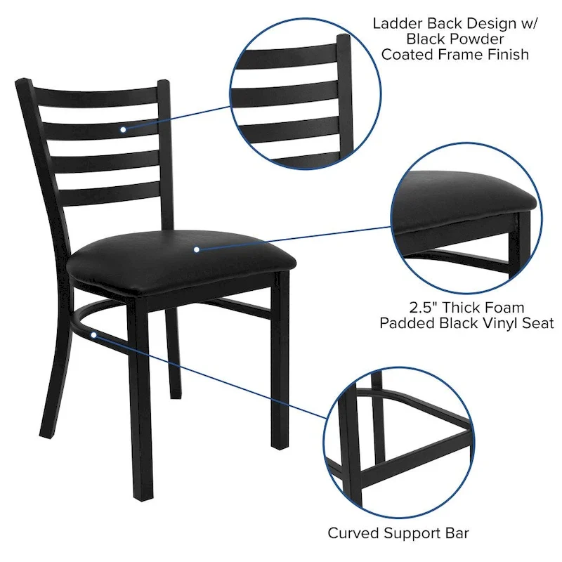 2 Pack Ladder Back Metal Restaurant Chair - 16.5W x 17D x 32.25H - 16.5W x 17D x 32.25H