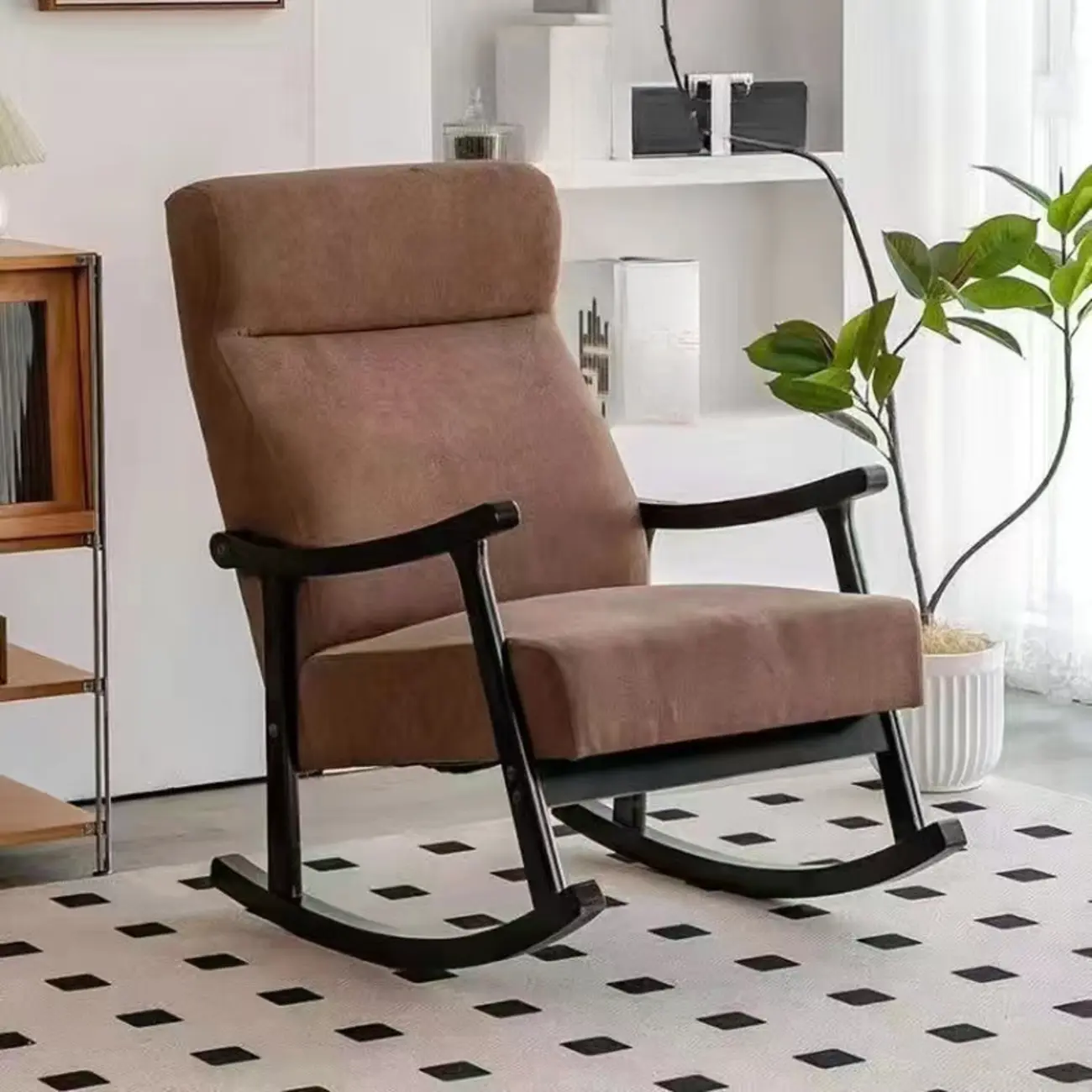 Modern Wood Upholstered Rocking Chair with Optional Ottoman