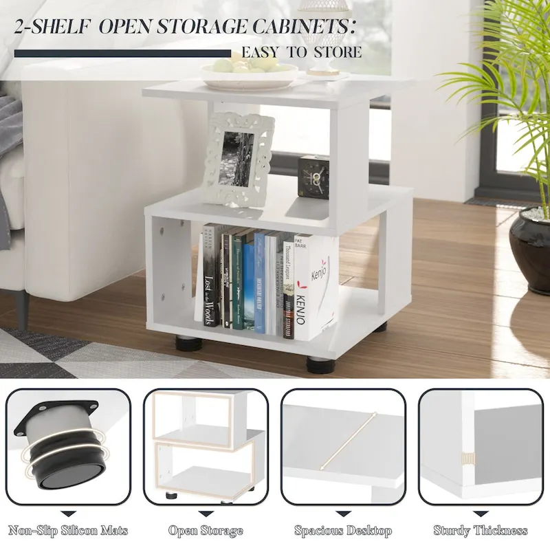 Modern 2-Tier Magic Cube Nightstands with Timeless Hollow Rectangle Design