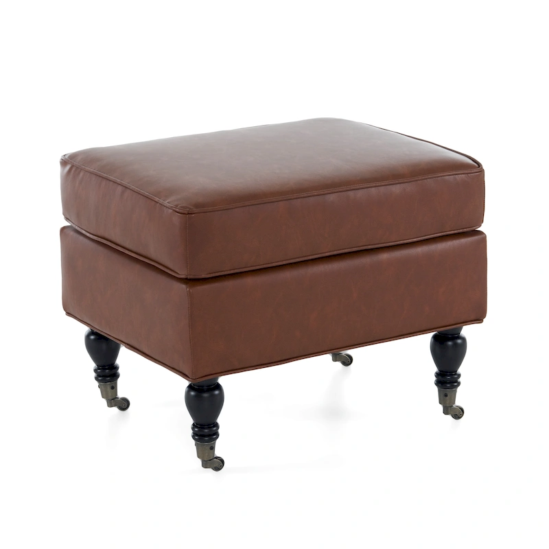 Christopher Knight Home - Edward Classic Square PU Leather Ottoman with Solid Wood Legs and Casters