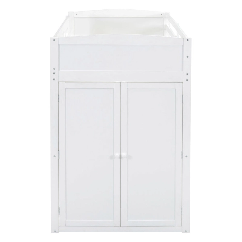 Merax Loft Bed with Desk, Wardrobes, 4 Drawers and 4 Shelves