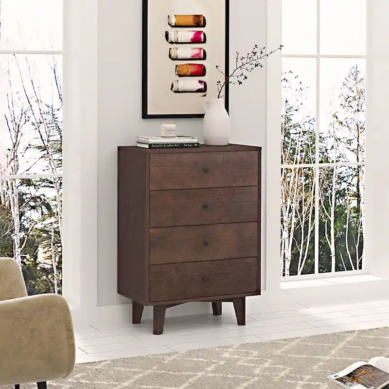 Brown Solid Wood Dresser with Retro Handle