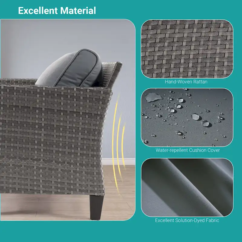 BONOSUKI 3-Piece Patio Sofa Set Grey Rattan with Side Table