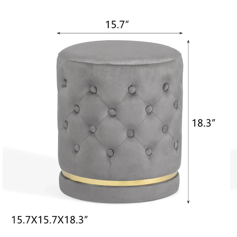 Adeco 18.3 Height Button Tufted Upholstered Round Ottoman