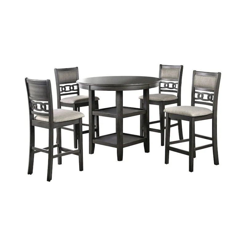 Vigg Transitional Grey Fabric 5-Piece Counter Height Dining Set by Furniture of America
