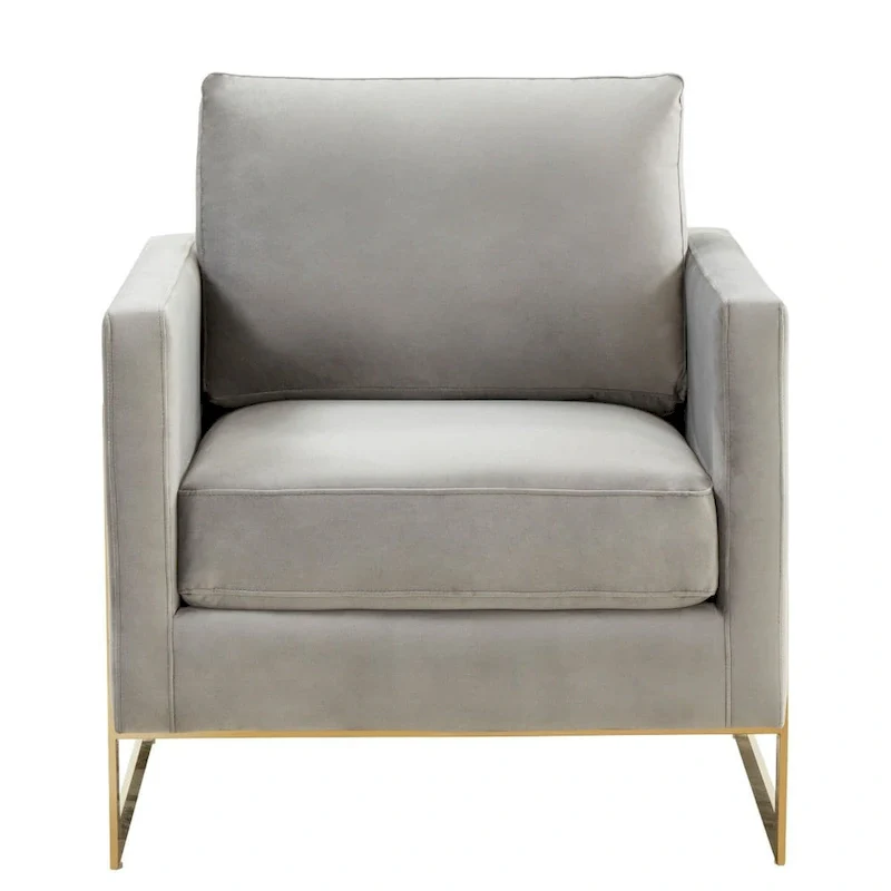 LeisureMod Lincoln Mid-Century Velvet Accent Arm Chair With Gold Frame - 34