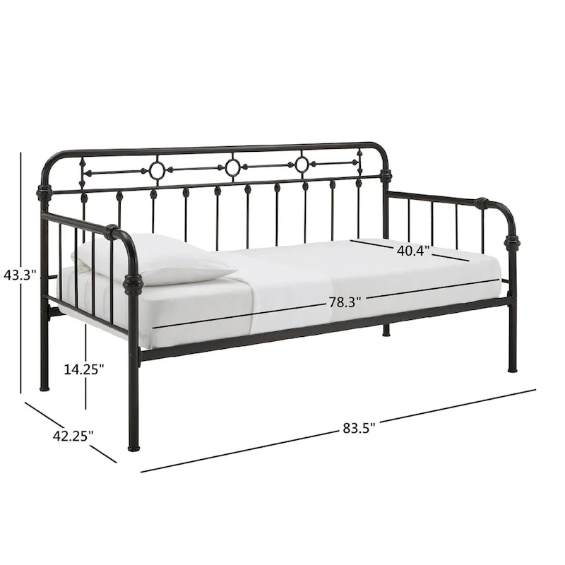 Antique Dark Bronze Metal Daybed with Trundle, Classic Style Twin Guest Bed