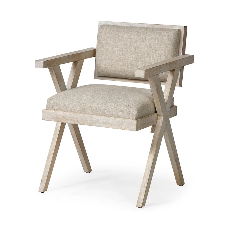 Topanga Beige Fabric Wrap Seat With Blonde Solid Wood Frame Dining Chair - 23 W x 22 D x 31.5 H