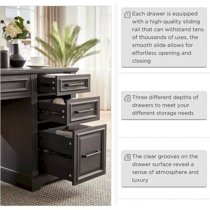 58  Large Computer Desk with Drawers, Embossed Texture Office Desk