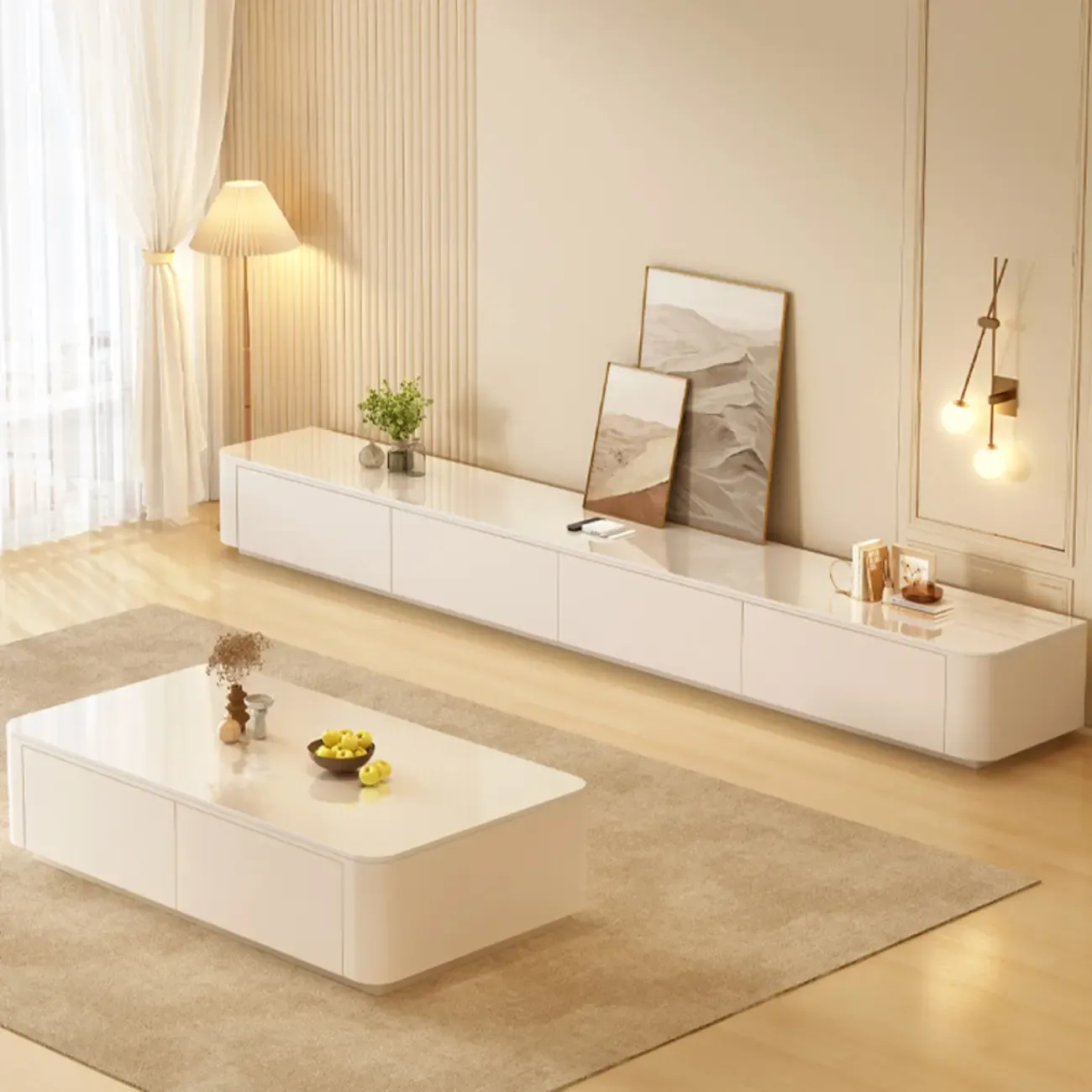 Modern Wooden TV Stand with Drawers and Cable Management