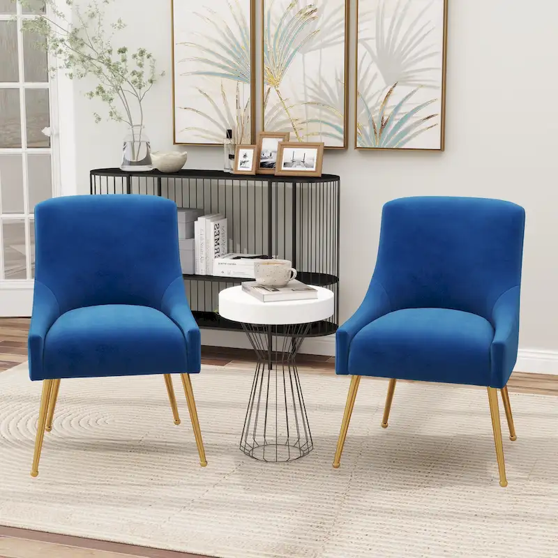 SEYNAR Velvet Upholstered Dining Chair Set of 2, Modern Glam Armless Side Chair