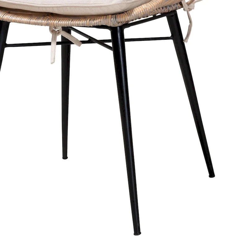 Modern Bohemian Rattan and Metal 2-Piece Dining Chair Set