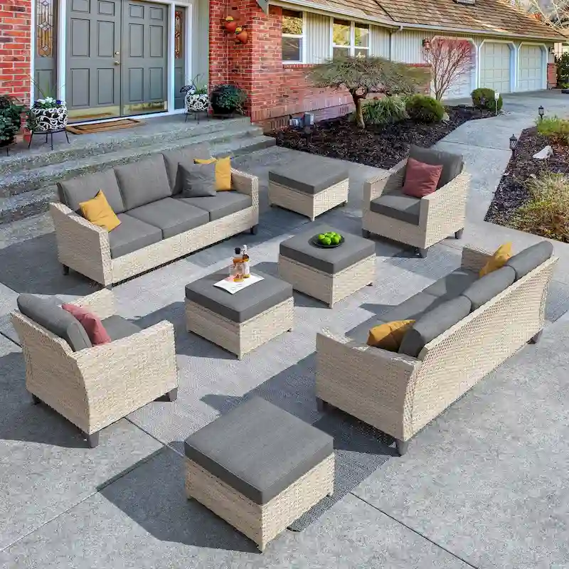 HOOOWOOO 8-piece Wicker Patio Furniture Conversation Sofa Set