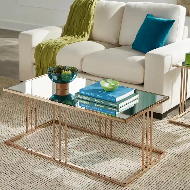 Maddison Champagne Gold Finish Coffee Table or Table Set with Mirrored Top by iNSPIRE Q Bold