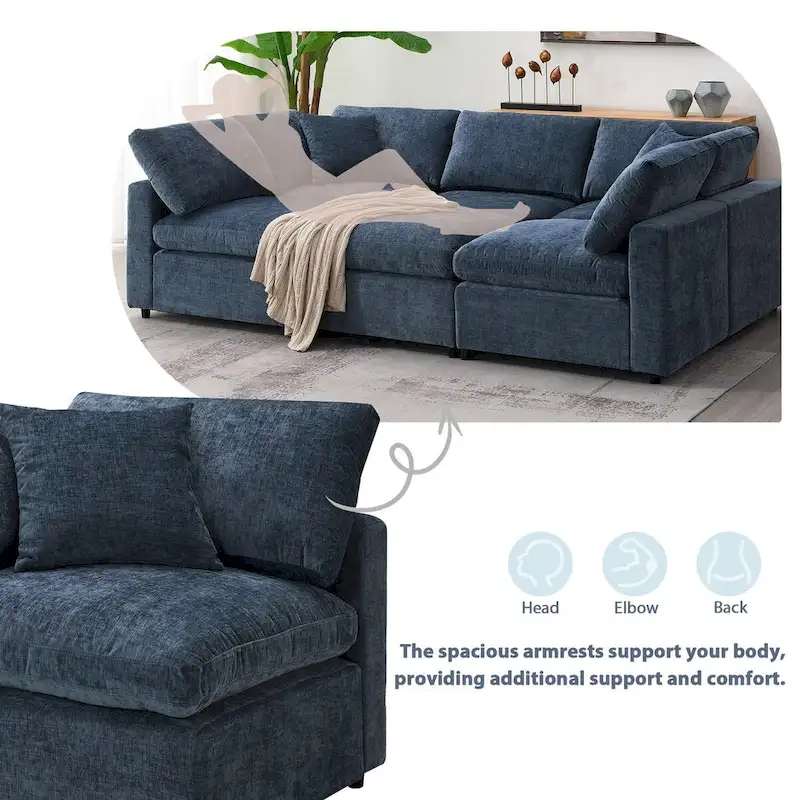 U-Shaped Modular Chenille Sectional Sleeper Sofa with Ottoman