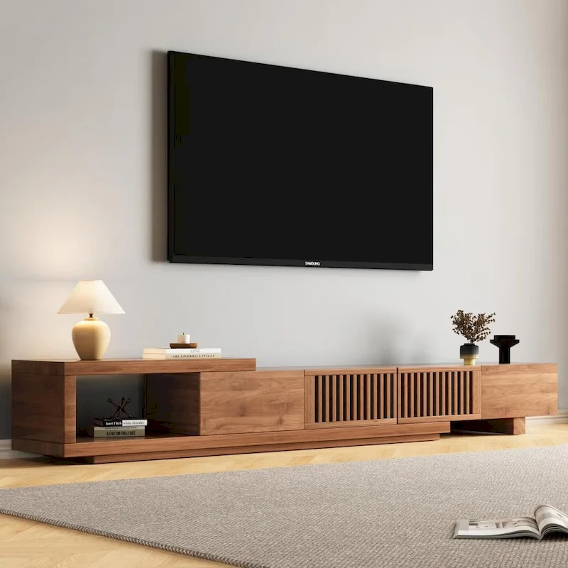 With 5 storage spaces, modern retractable up to 103 inches TV cabinet - 103W x 15.74D x 13.78H