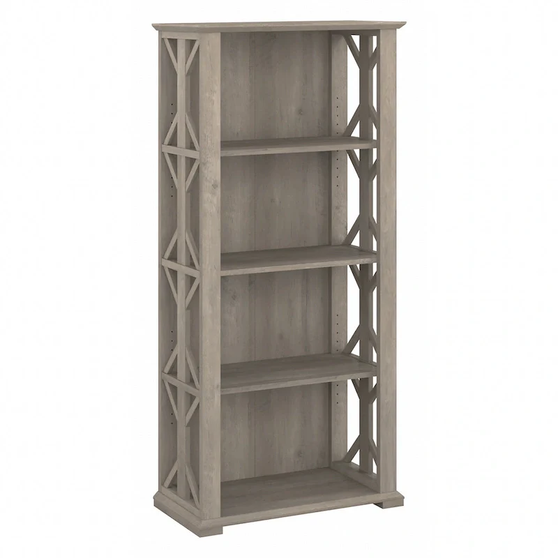 4-Shelf Bookcase in Linen White Oak / Driftwood Gray – 2 Adjustable Shelves