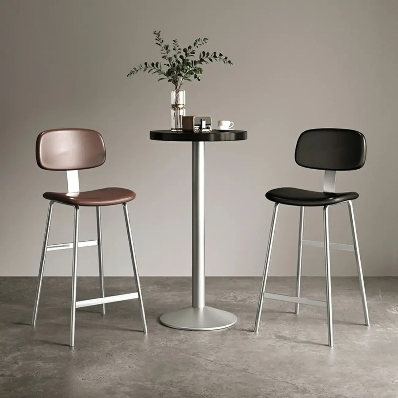 Industrial Faux Leather Metal Frame Bar Stools with Backs