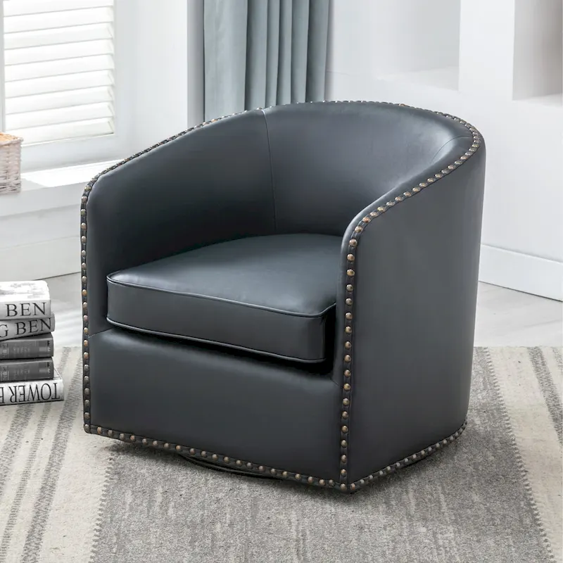 Truman Faux Leather Swivel Arm Chair with Nailhead Trim by Greyson Living