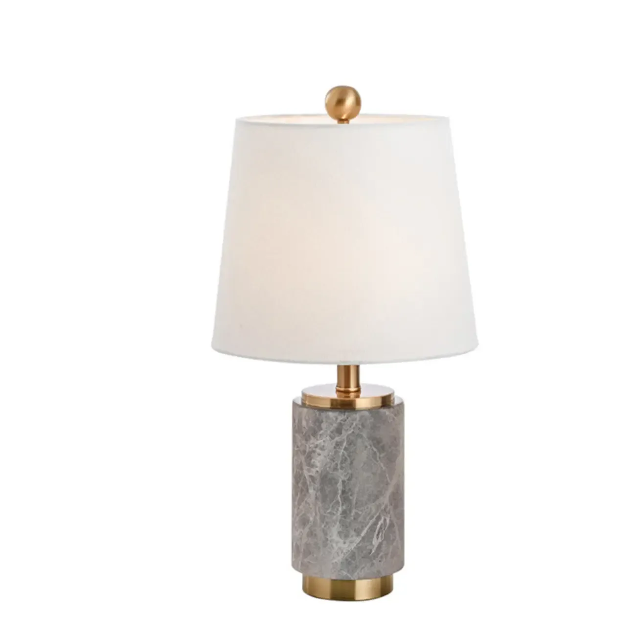 Modern Cylinder Stone Table Lamp with Fabric Shade