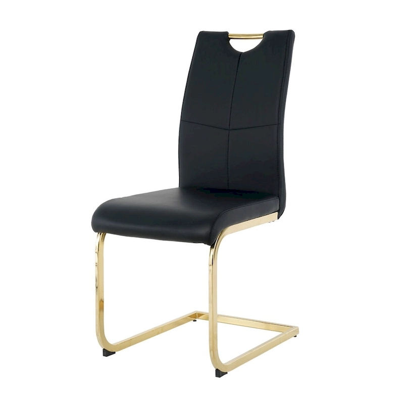 Set of 4 Modern Faux Leather Padded Seat Dining Chairs with gold Metal Legs