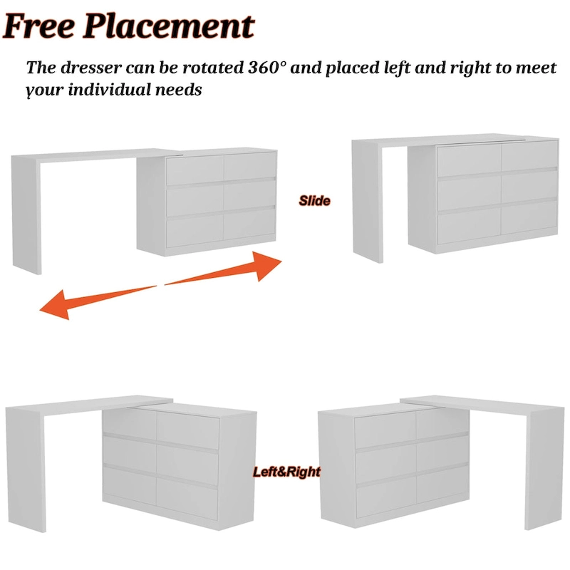 Makeup Desk Rotating Dresser and Desk 6 Drawer Dresser Vanity Makeup