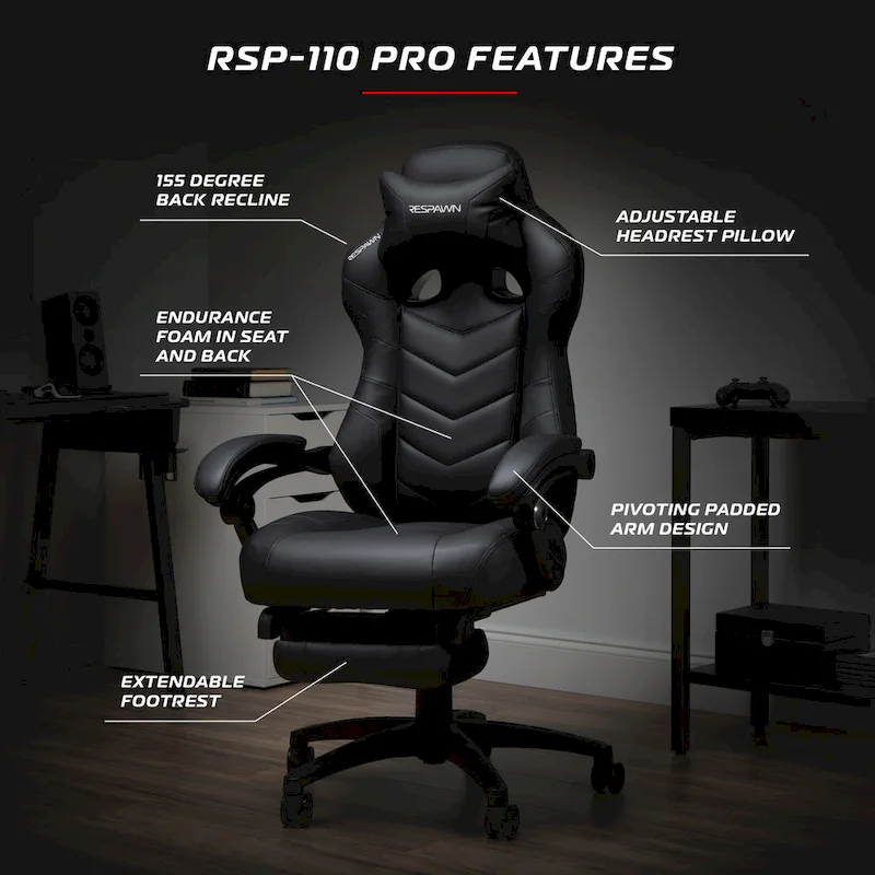 RESPAWN 110 Pro Gaming Chair - Gaming Chair with Footrest, Ergonomic Computer Desk Chair