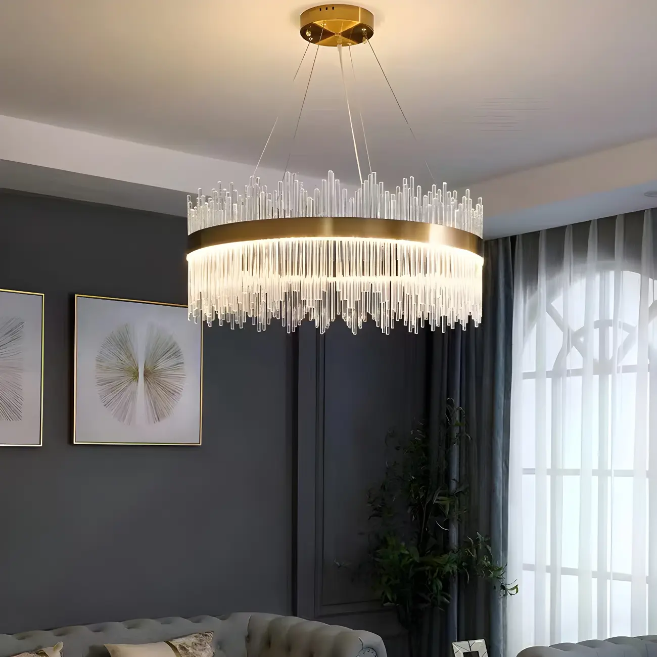 Modern Dimmable Crystal Chandelier Round Gold LED Light