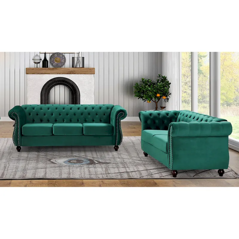 Kemos Velvet Chesterfield 2-piece Living Room Set