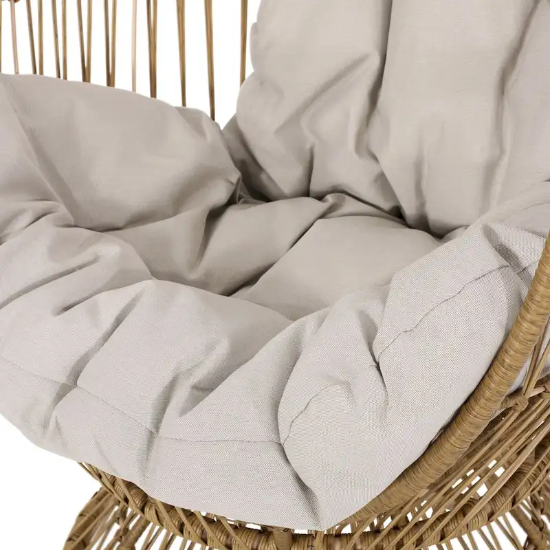 Oaks Aura Abstract Mesh Design Wicker Chair, Handcrafted Woven Rattan Swivel Egg Shape Chair, Basket Shape Chair With Cushion