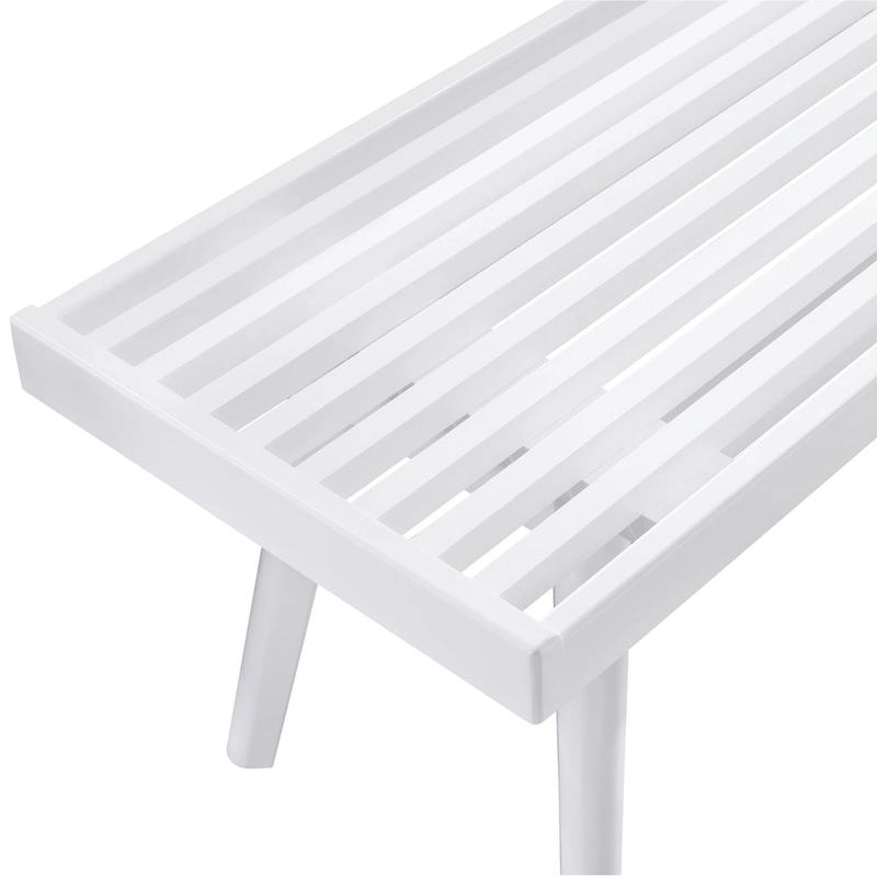 Roundhill Furniture Larwich Solid Wood Slatted Bench, White - 56.30W x 16.50D x 17.50H