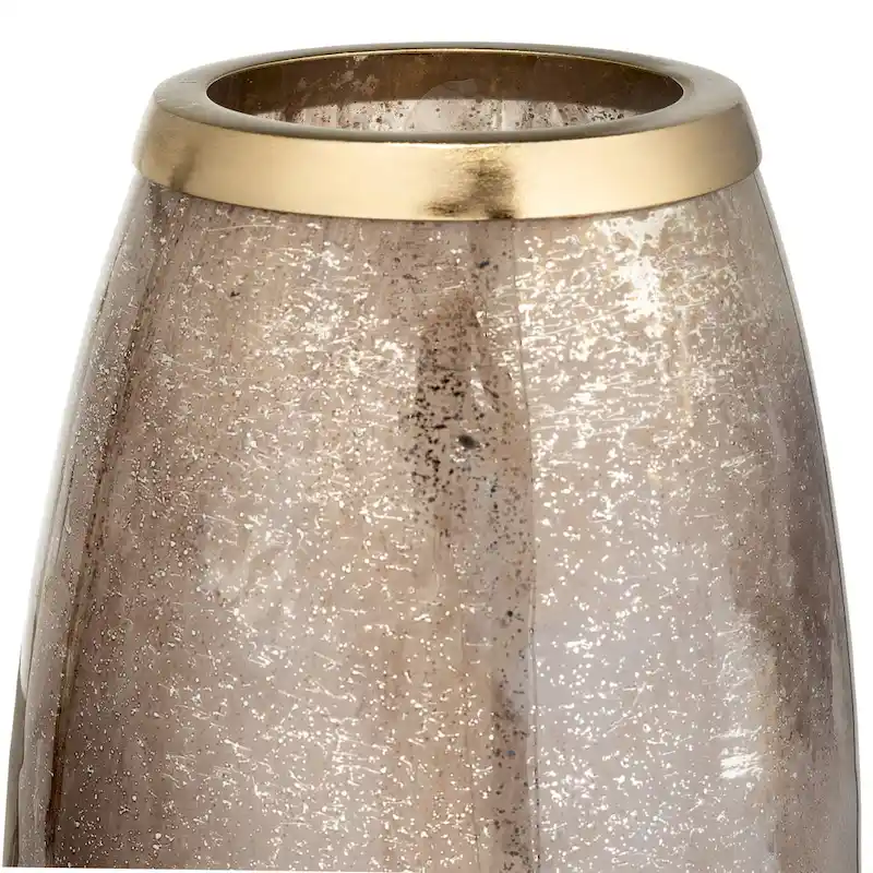 Sagebrook Home Glass Vase with Aluminum Rim and Sleek Glam Design