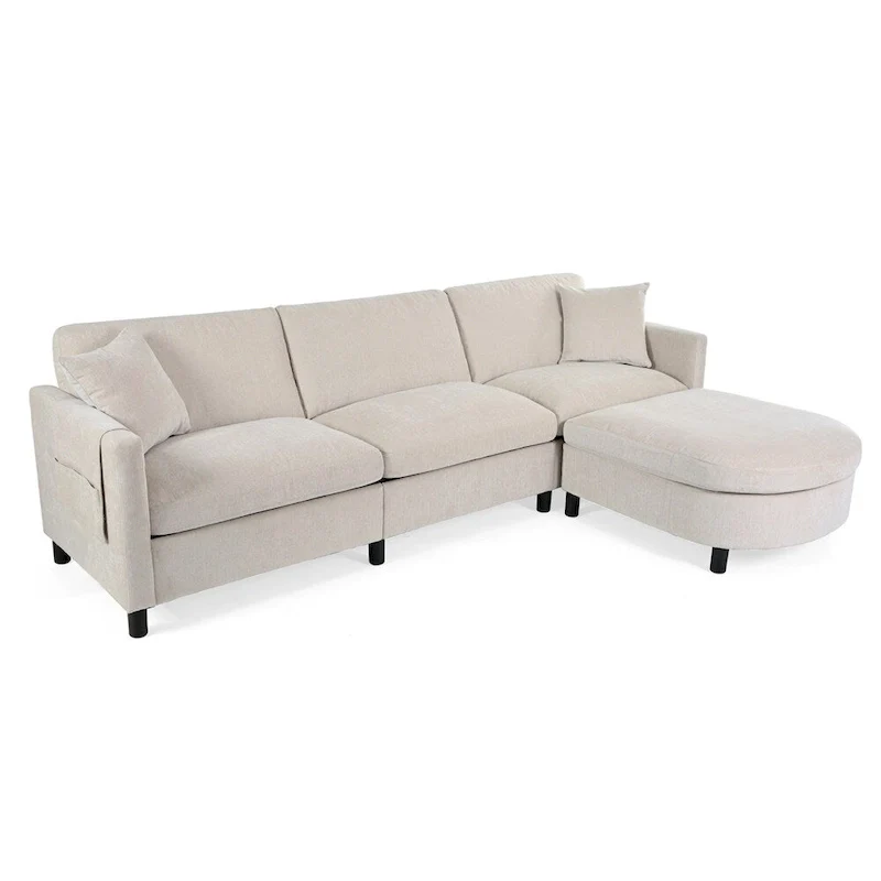 108 Modern Fabric Sectional Sofa with Ottoman and Pillows