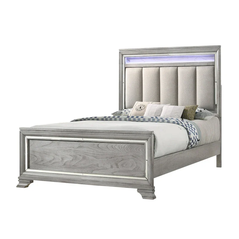Evonne 6 Piece Gray LED Upholstered Panel Bedroom Set