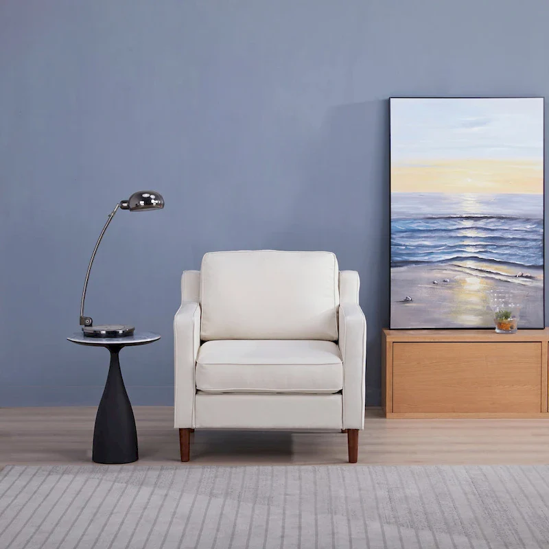 Sedona Modern Accent Chair, Faux Linen / Vegan Leather Armchair