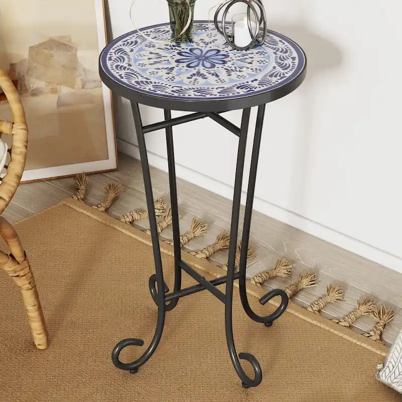Patio Side Table,Blue+Black
