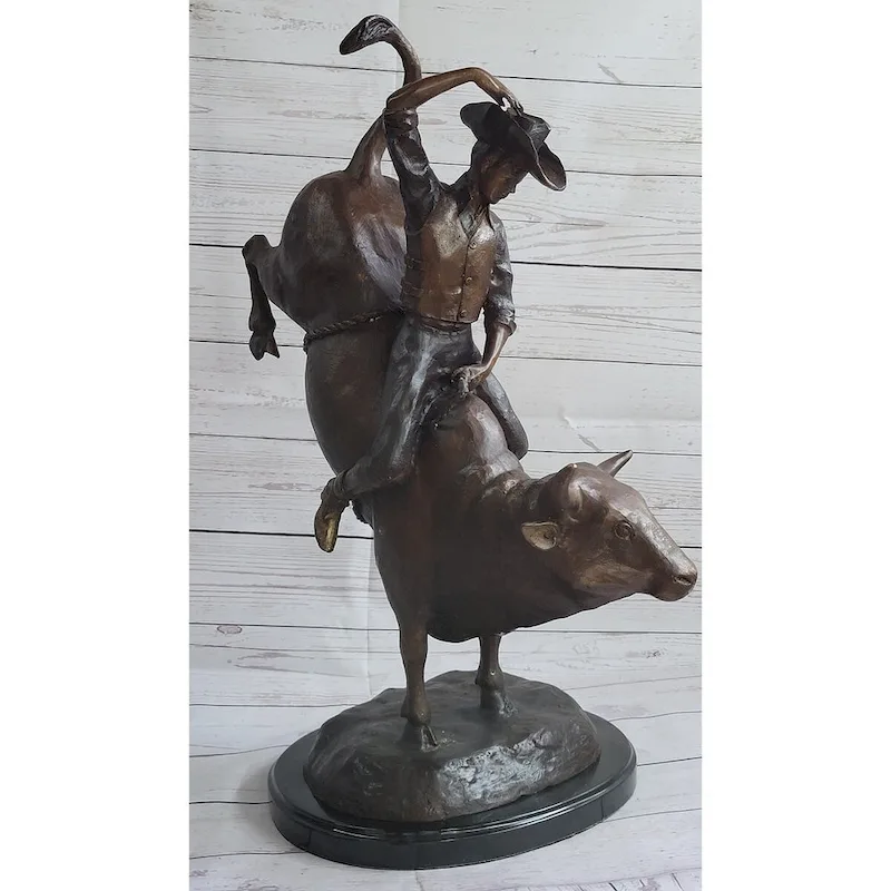 Rodeo Bull Rider Bronze Statue Sculpture Western Decor Art 24 Inches X 19 Inches