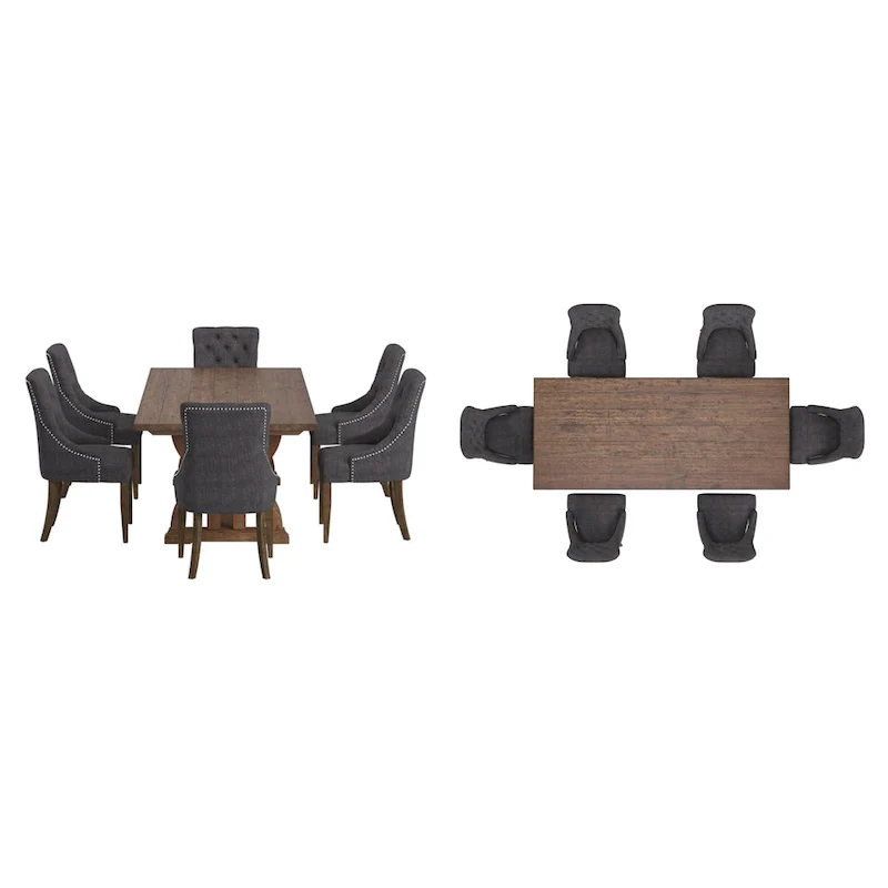 Bratislava Reclaimed Wood Table with Button Tufted Curved Back Chairs Dining Set