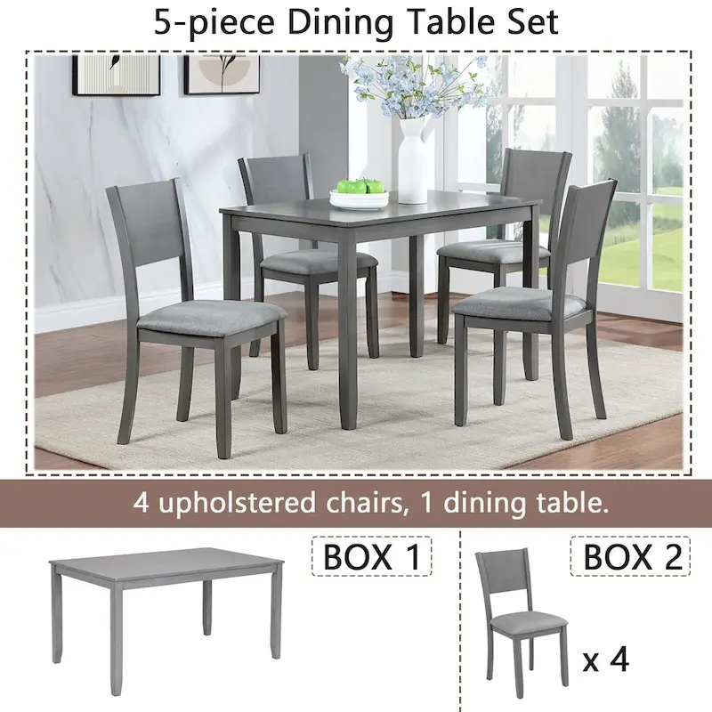 Modern 5-Piece Dining Set with Rectangular Counter Height Table & 4 Upholstered Chairs
