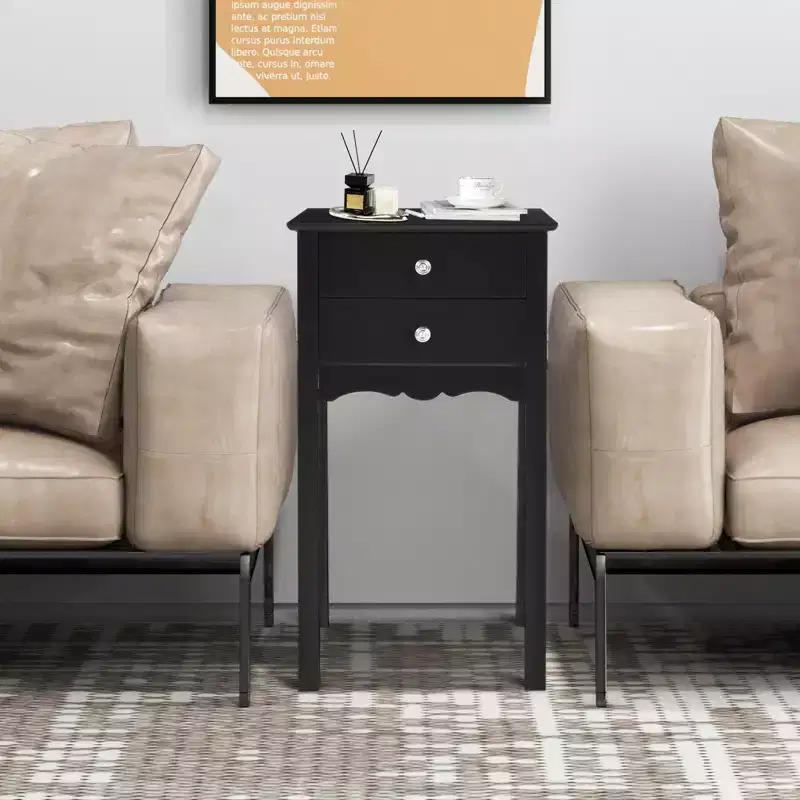 Costway Side Table End Accent Table Night Stand W/ 2 Drawers Furniture Black