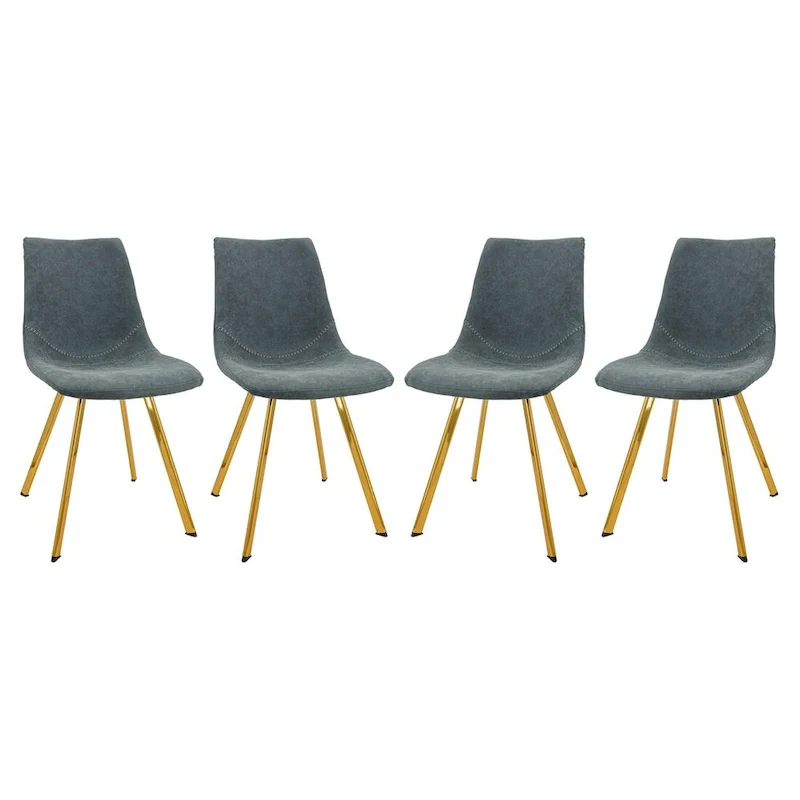 Leather Dining Chair Set of 4 With Gold Metal Legs Modern Accent Side Chair